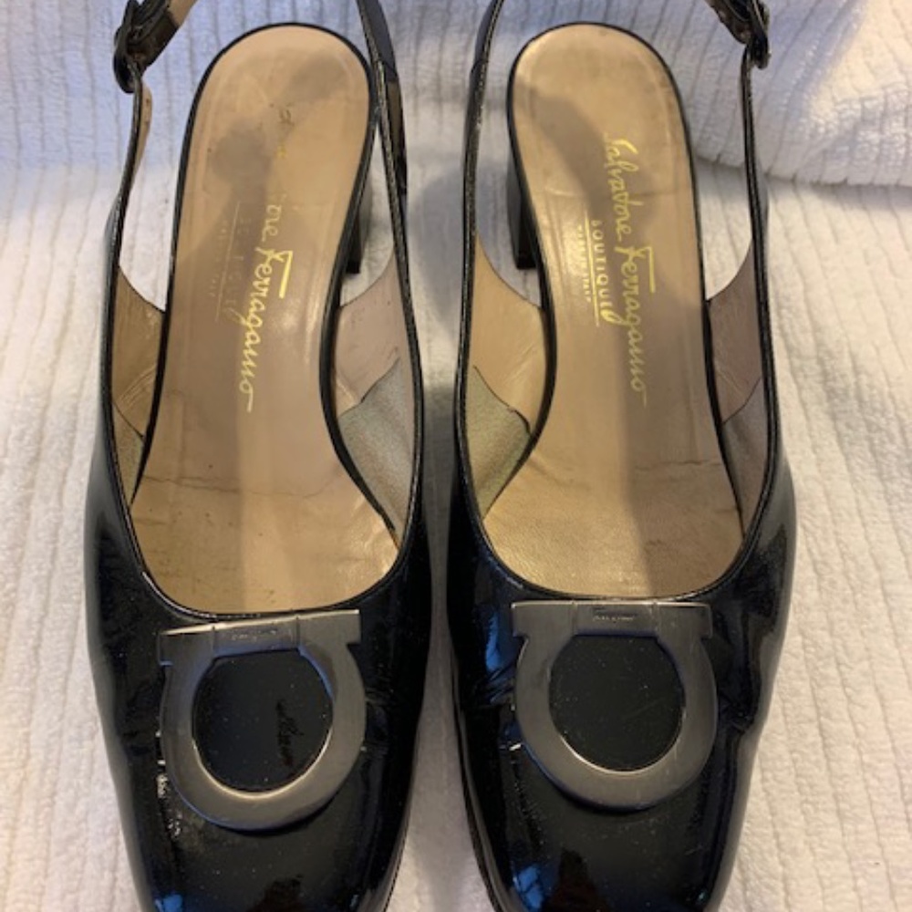 Ferragamo black embellished slingback